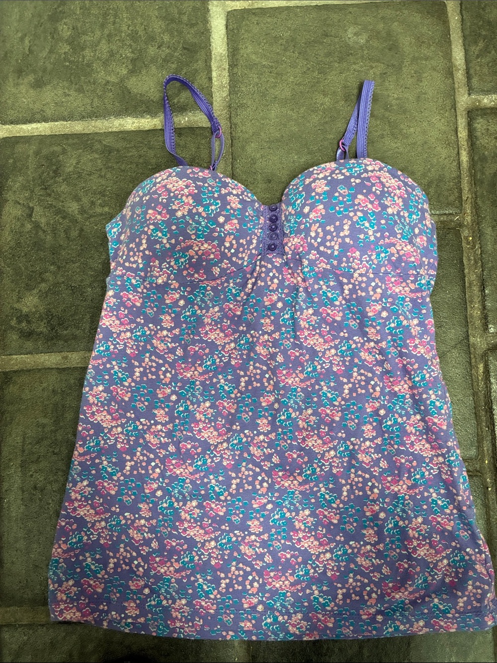 LEI Purple Floral Tank with Adjustable Straps and Built-in Bra